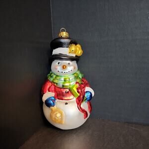 Vtg Blown Glass Snowman 6" Hanging Ornament- Chick, Top Hat